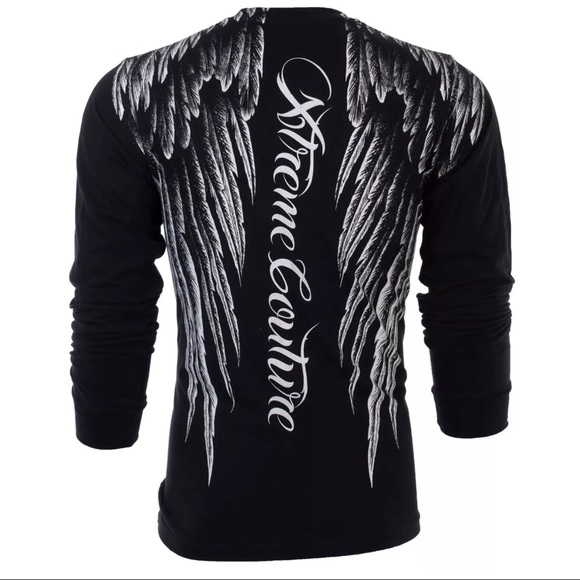 Xtreme Couture AFFLICTION Men's Long Sleeve Shirt AEROSMITH Biker Black - Picture 3 of 8